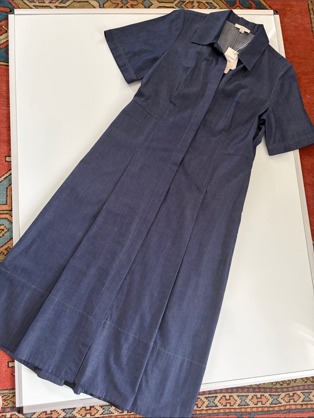 Vince Navy Short-Sleeve Midi Shirt Dress with Collar NWT - Picture 3 of 16